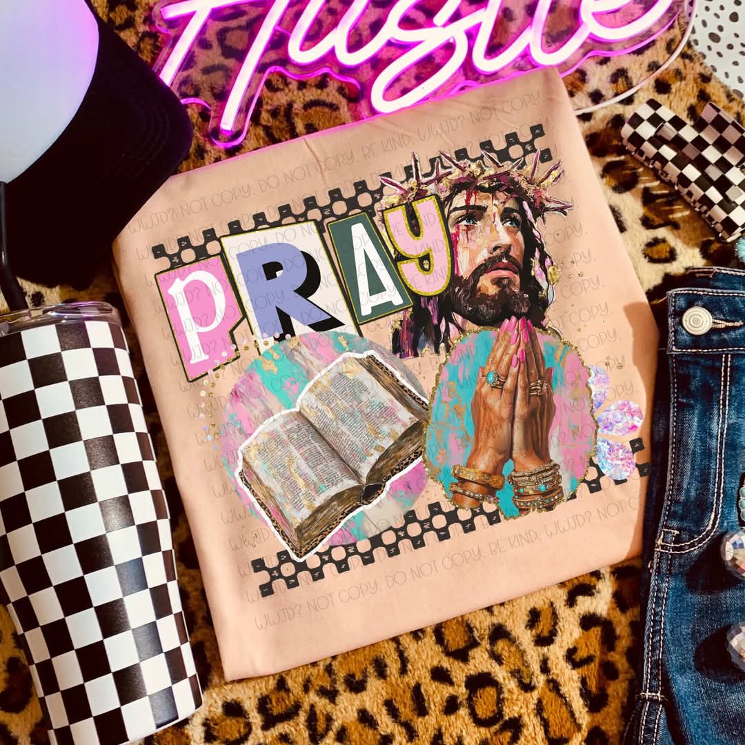 Pray Jesus colorful DTF transfer