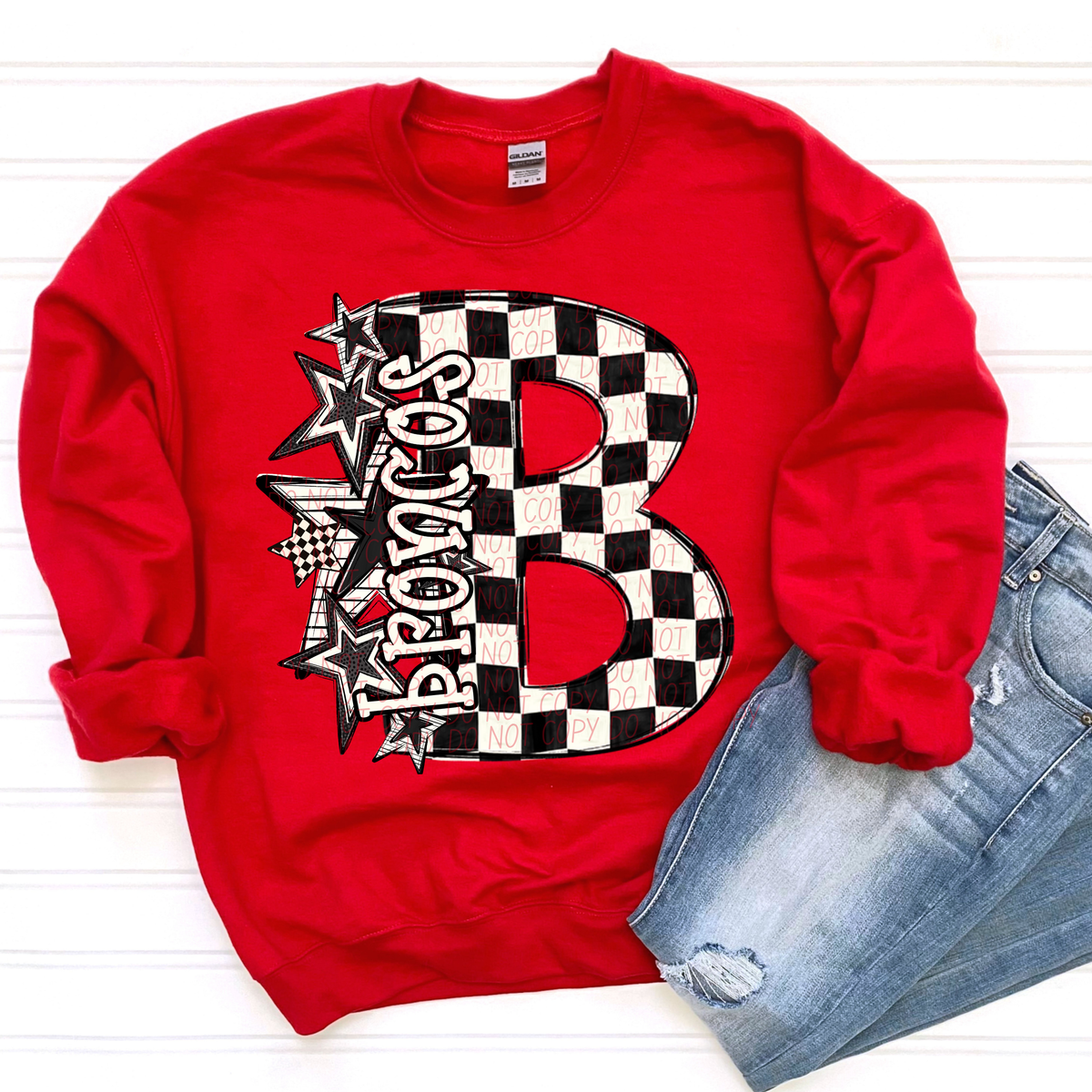Broncos black and white  checkered star city DTF transfer
