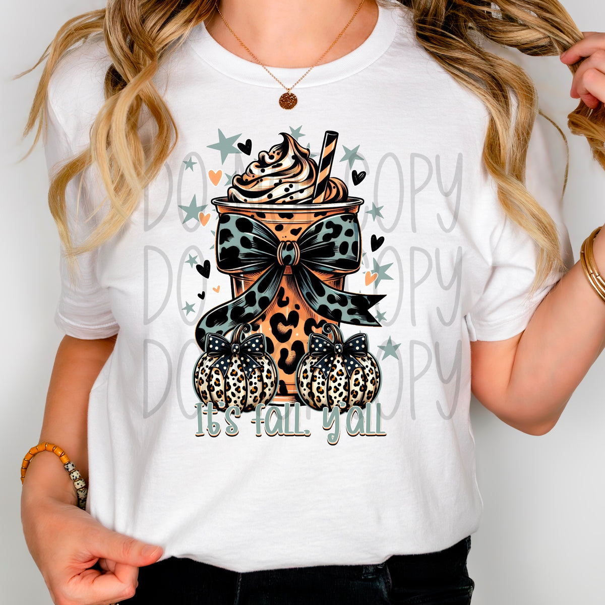 Leopard pumpkin bow coffee DTF transfer