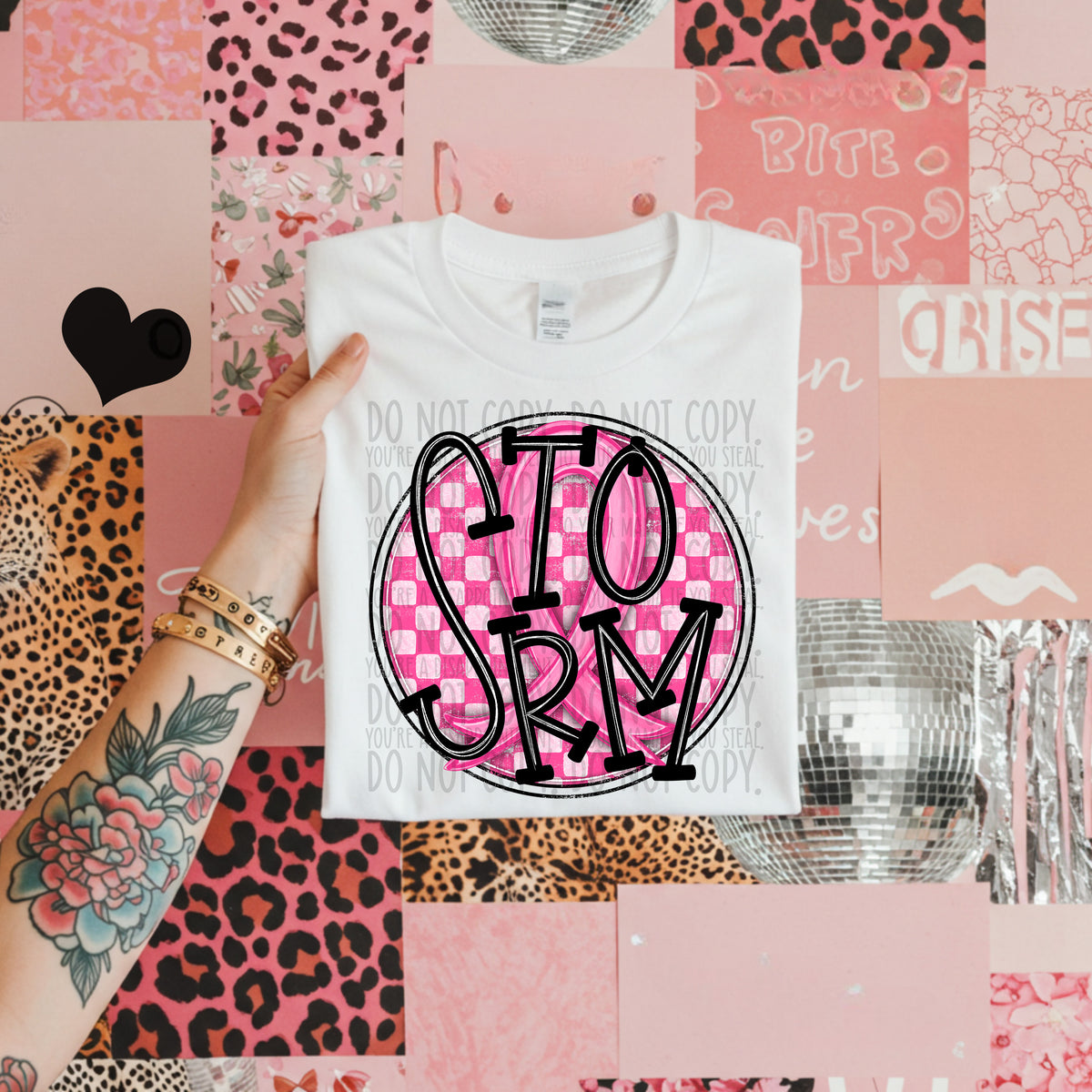 Storms pink checkered SWD DTF transfer