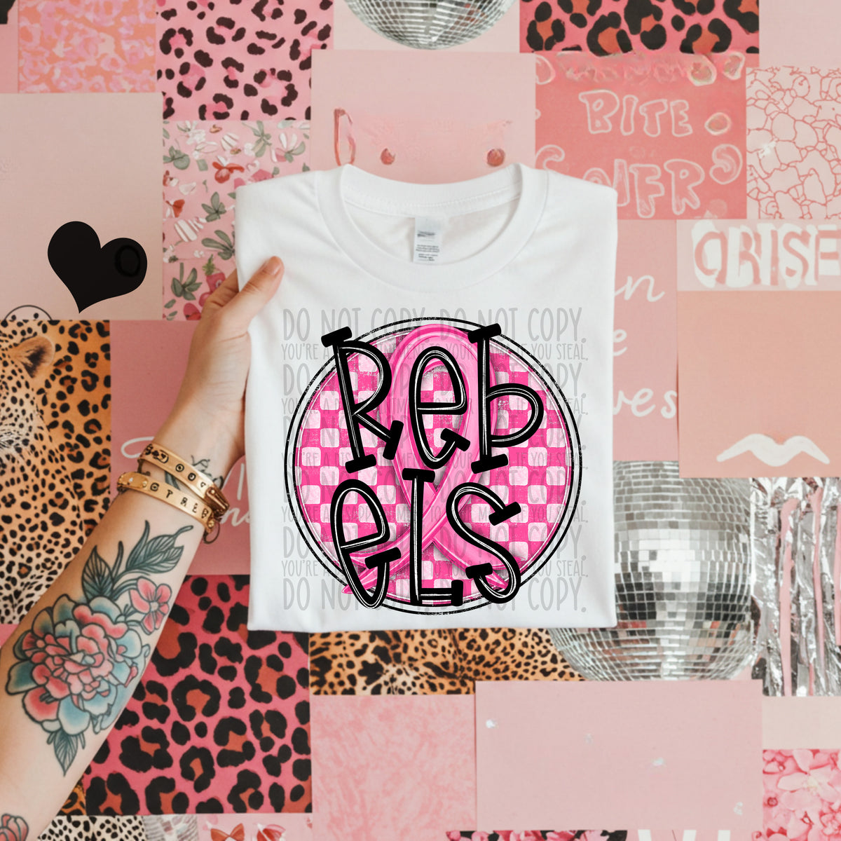 Rebels pink checkered SWD DTF transfer