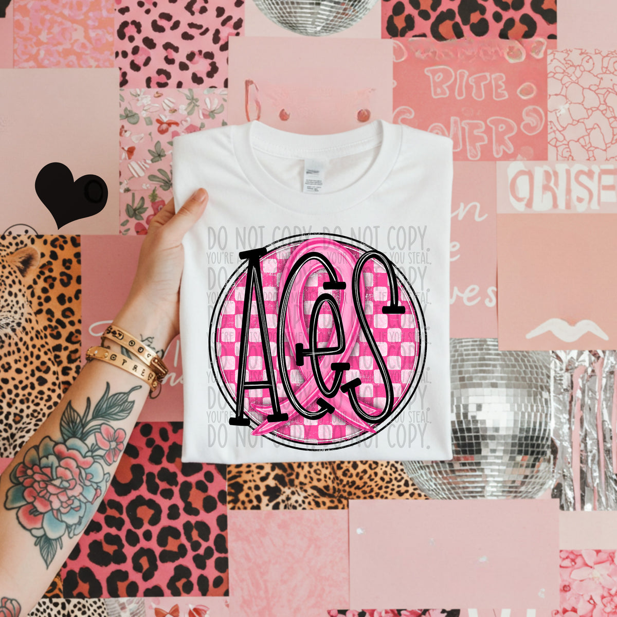 Aces birds pink checkered SWD DTF transfer