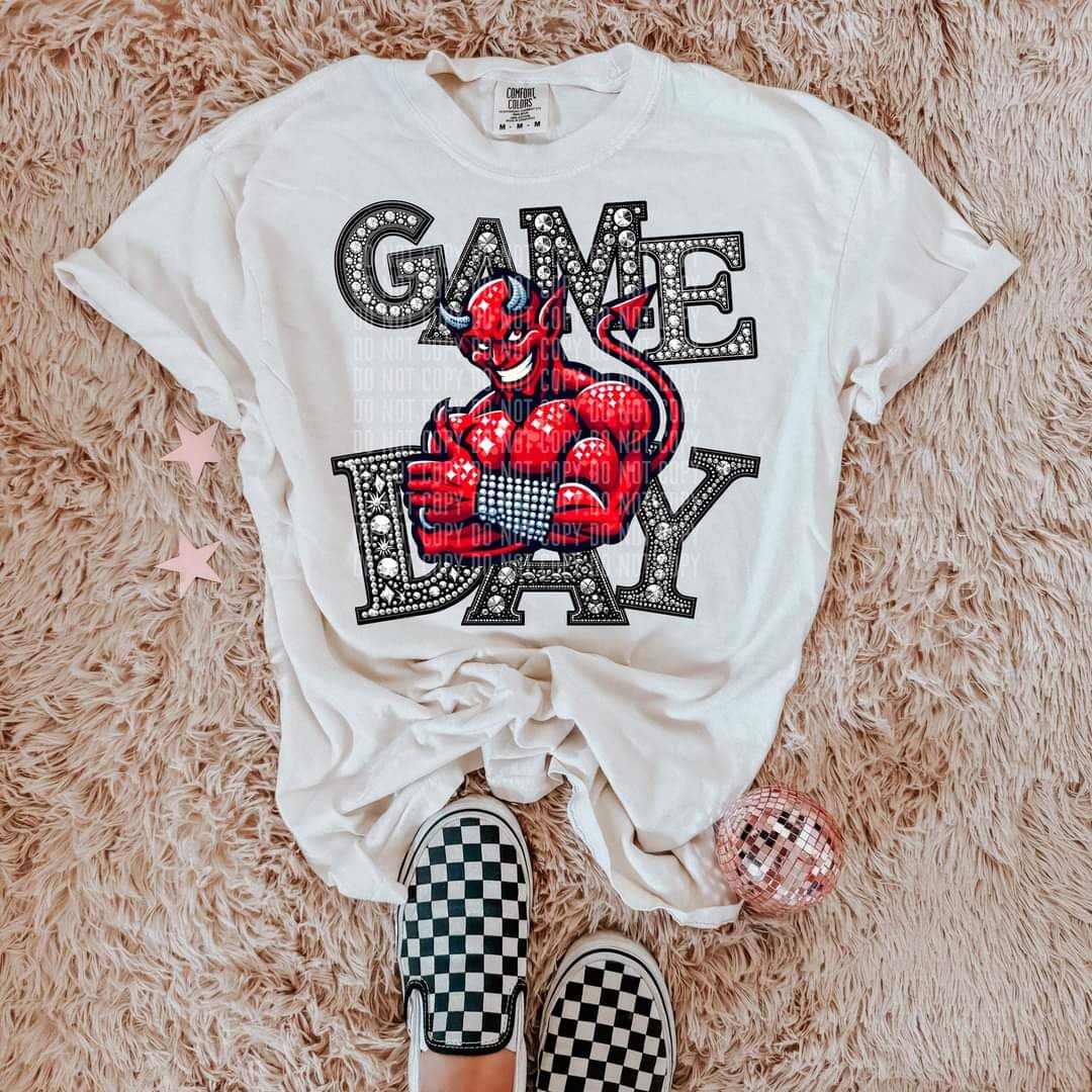 Game day devils silver rhinestones mascot 44460 DTF transfer