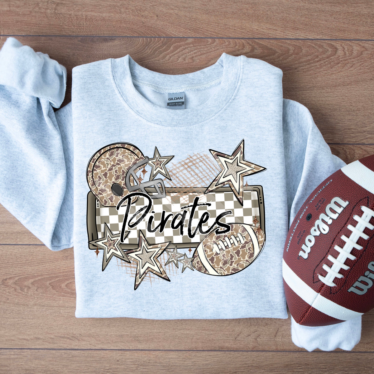 Pirates camo football frame and stars DTF transfer