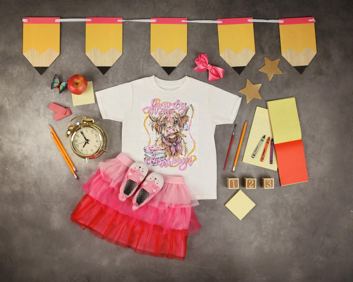 Howdy classroom shaggy cow SSD DTF transfer