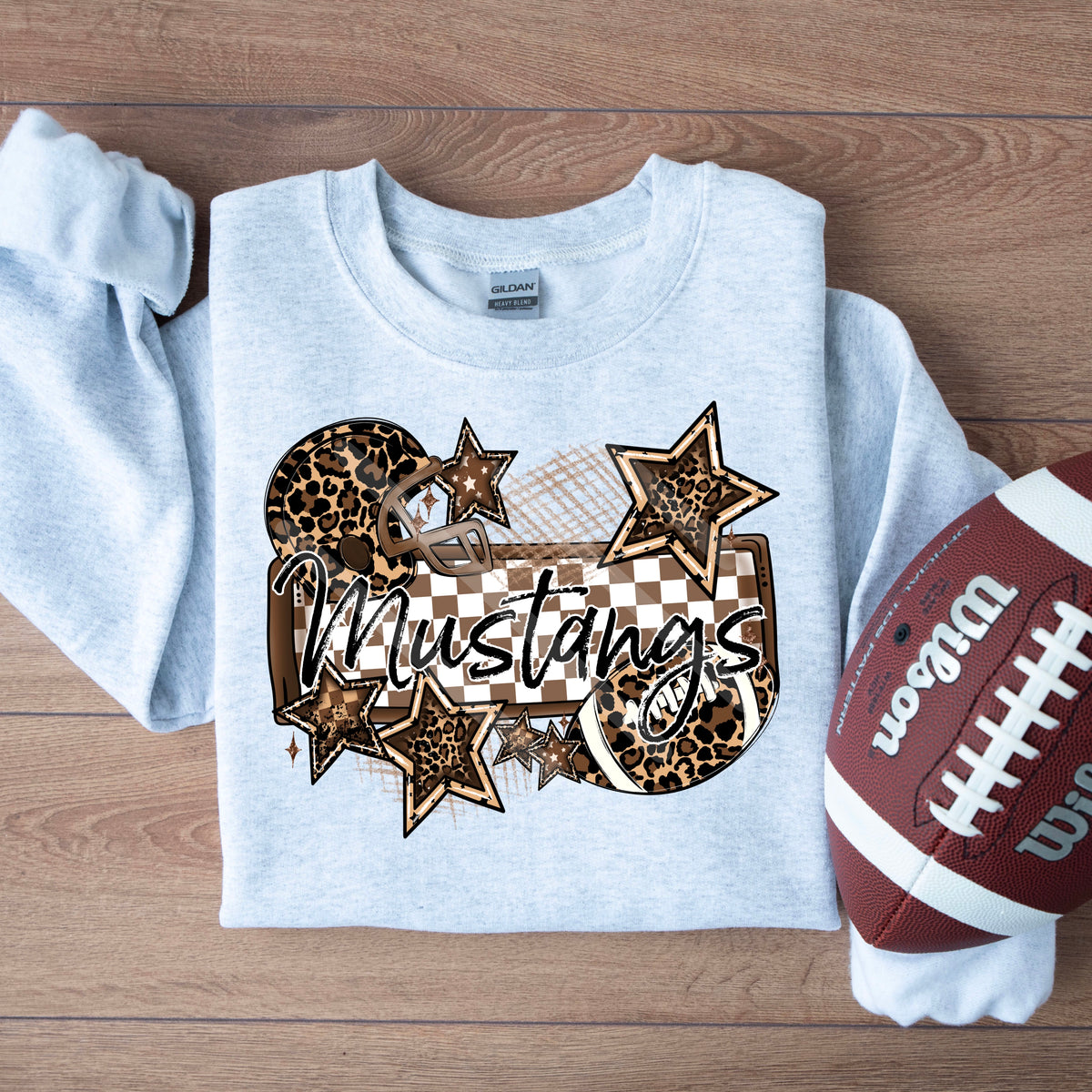 Mustangs LEOPARD football frame and stars DTF transfer