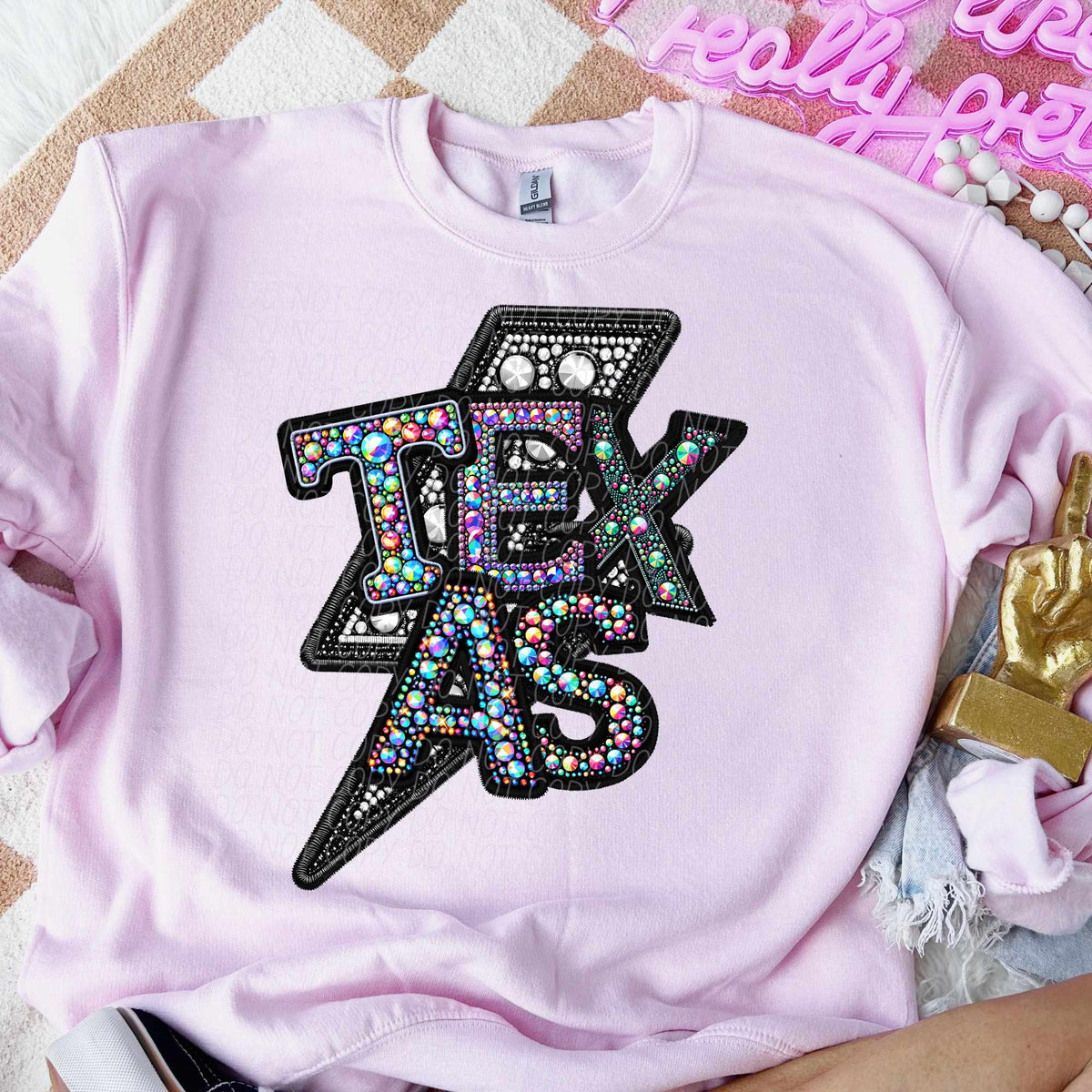 Texas rhinestone lightning bolt (CITY) 44094 DTF transfer