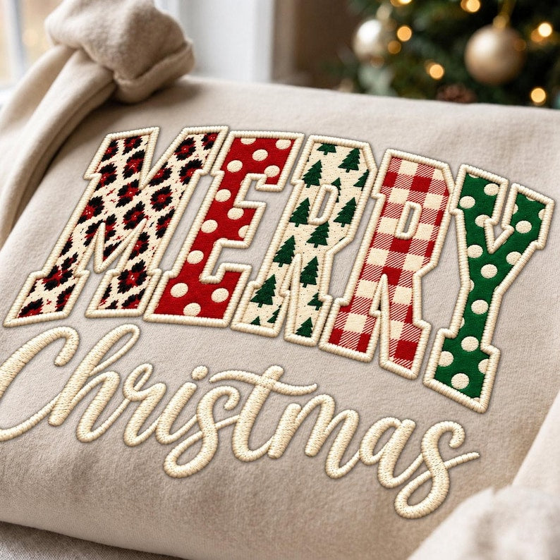 Merry Christmas faux embroidery Sunday Special DTF transfrr