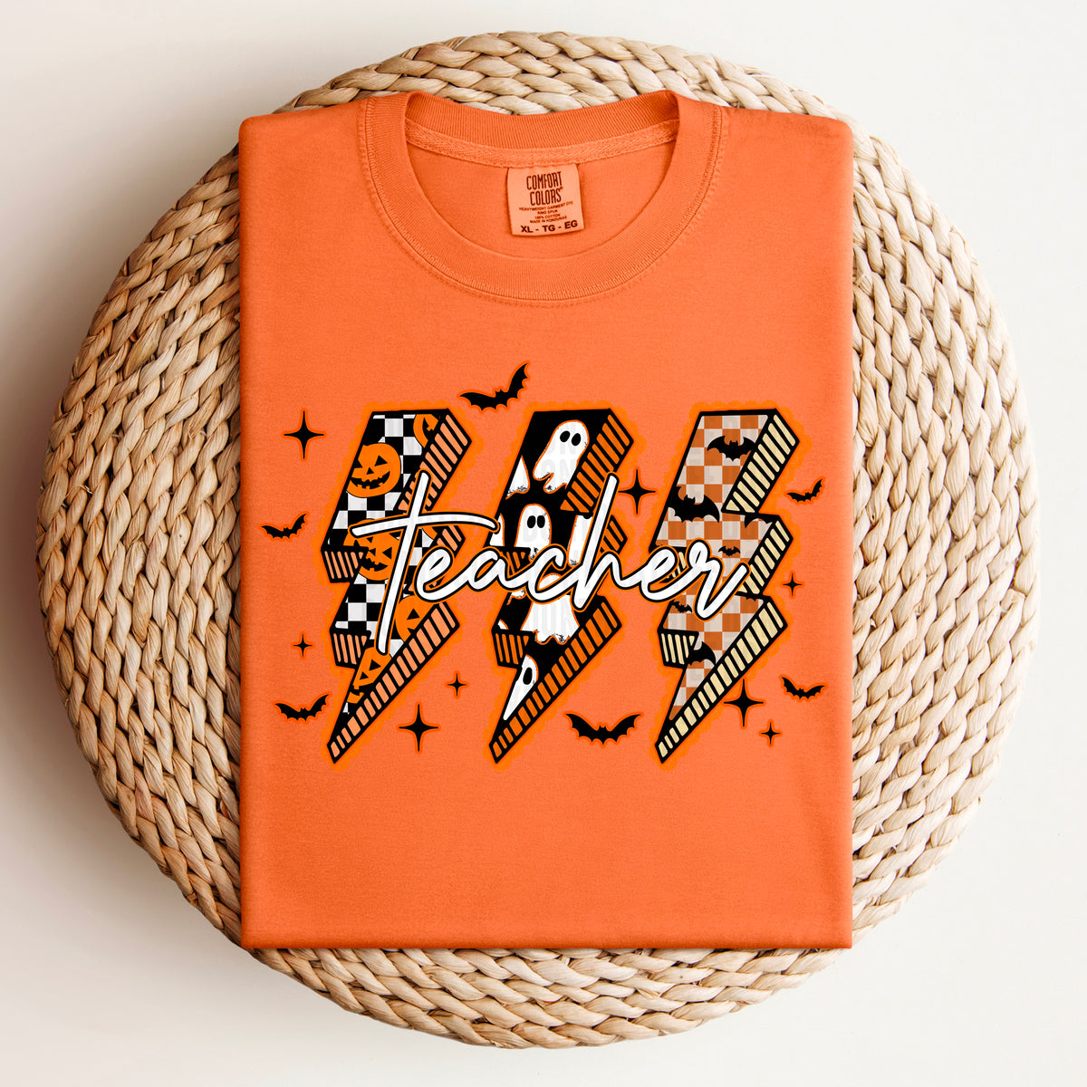 Teacher halloween lightning bolts ORANGE LACE 111122 DTF transfer