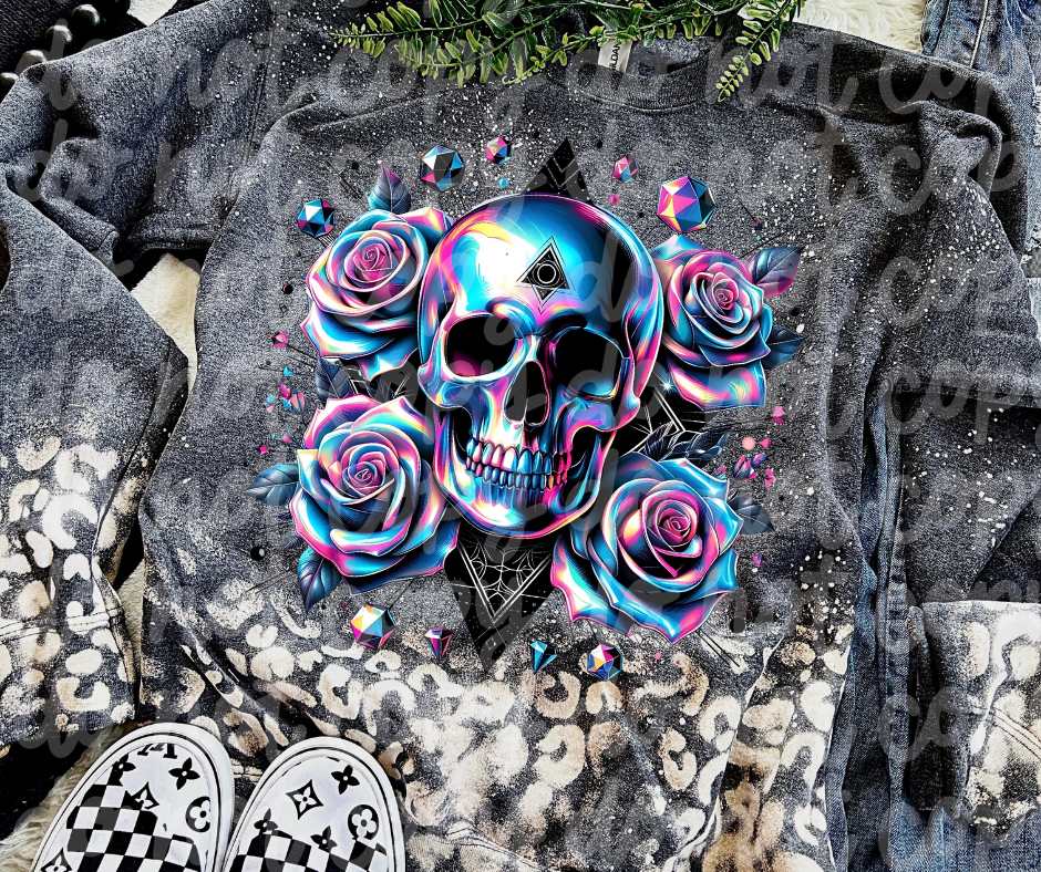 Holographic skull and roses (VS) 52186 DTF transfer