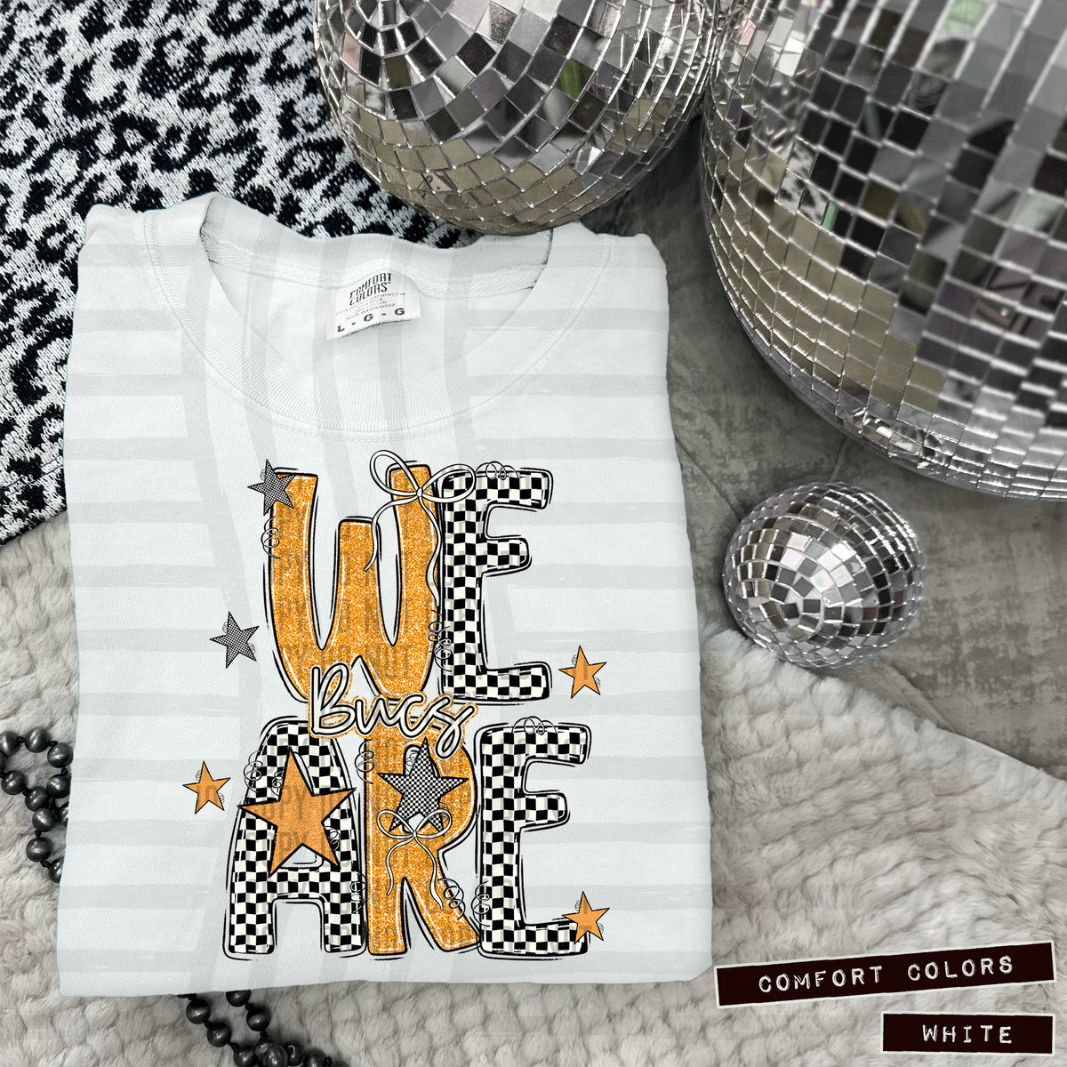 Bucs Gold glitter checkered stars DTF transfer