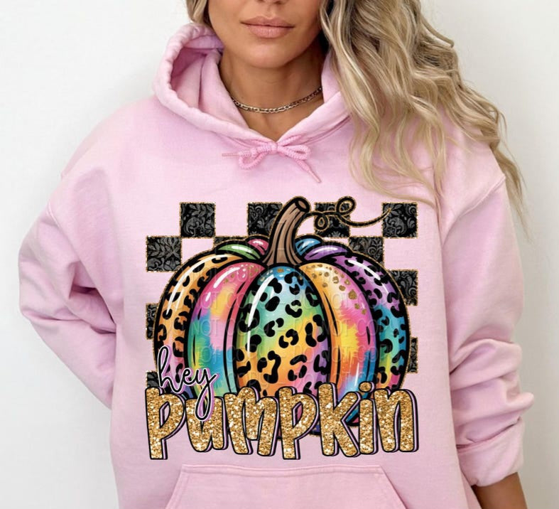 Pumpkin colorful leopard checkered digi DTF Transfer