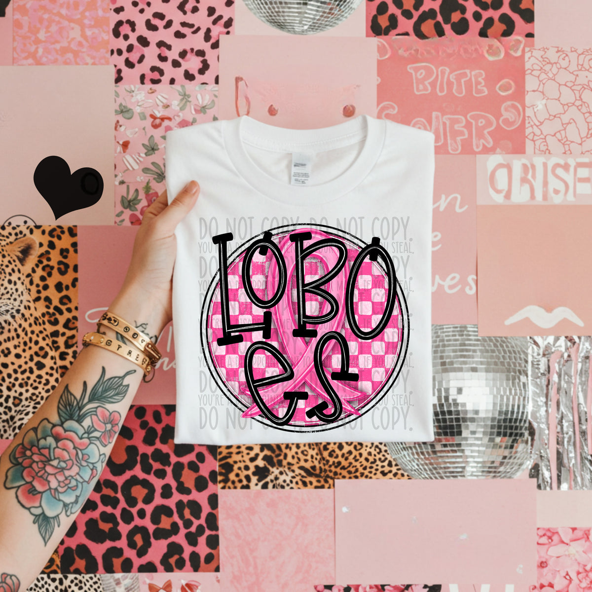 Loboes pink checkered SWD DTF transfer