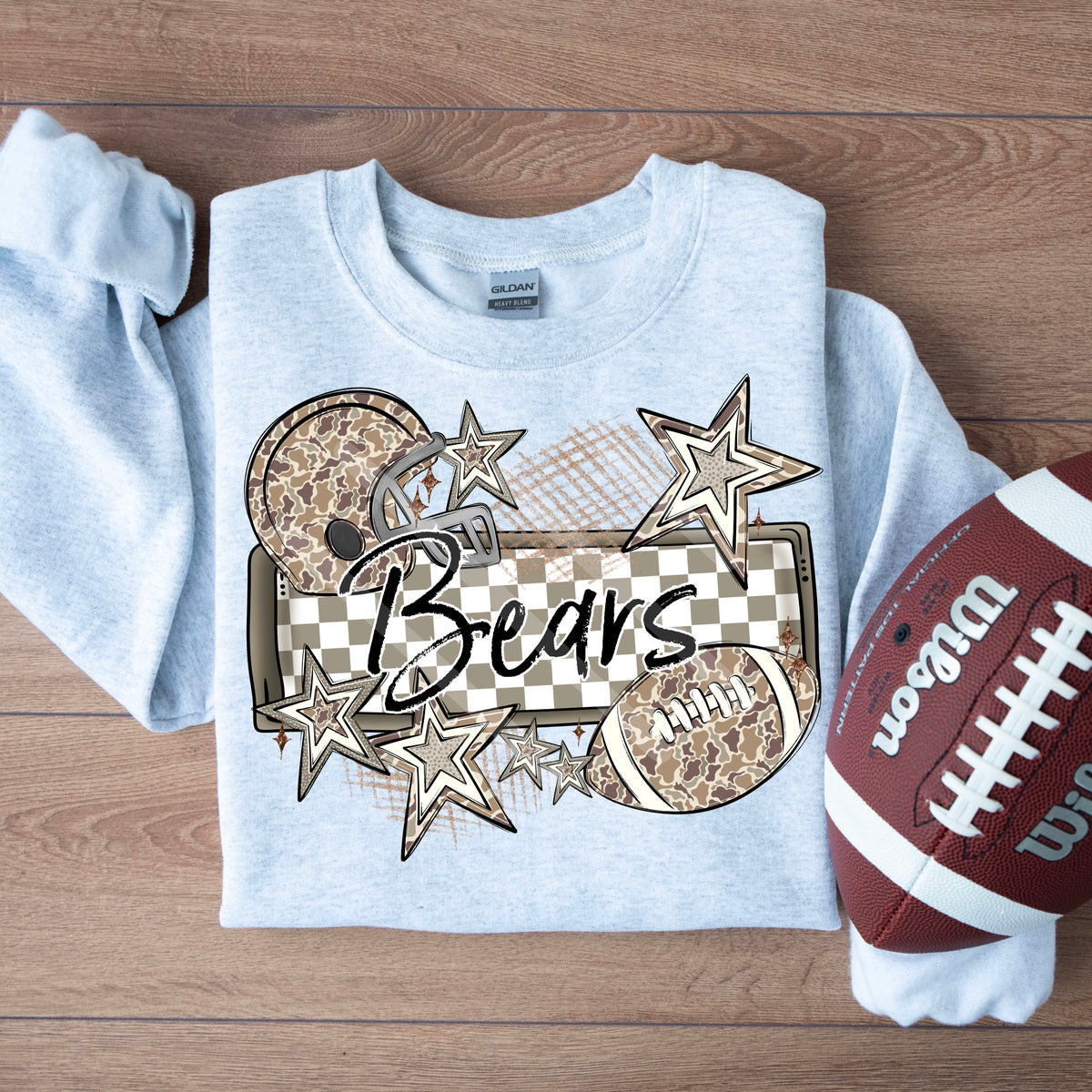 Bears camo football frame and stars DTF transfer