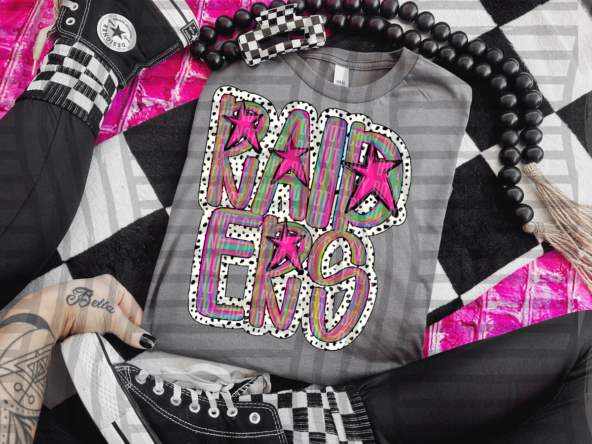 Raiders rainbow brushstroke dalmatian stars DTF transfer