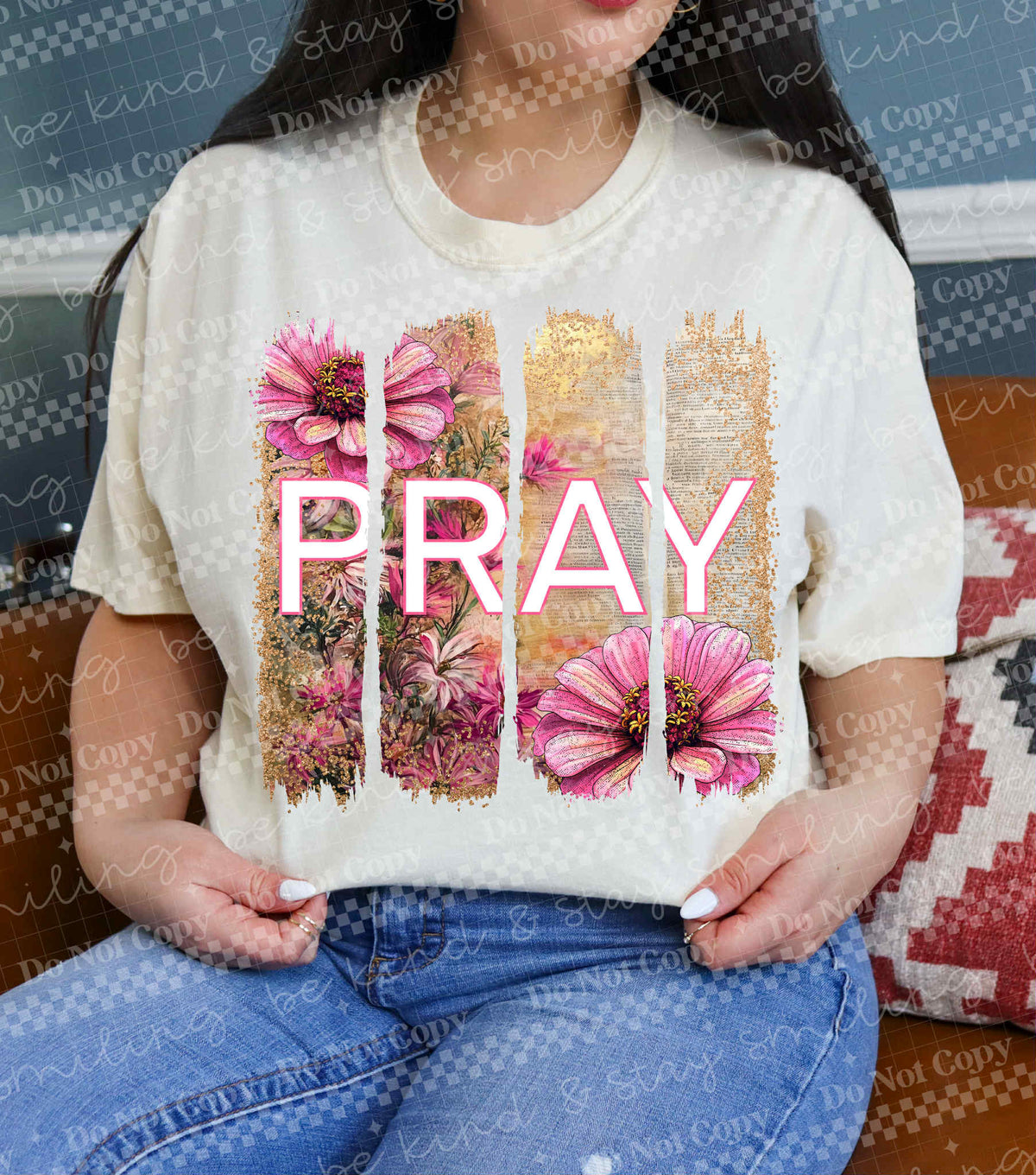 Pray floral frame DTF transfer