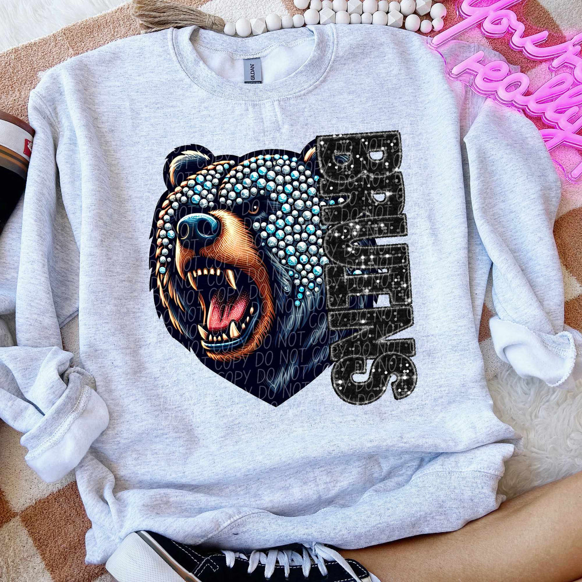 Bruins vertical sequin font mascot (CITY) 52270 DTF transfer
