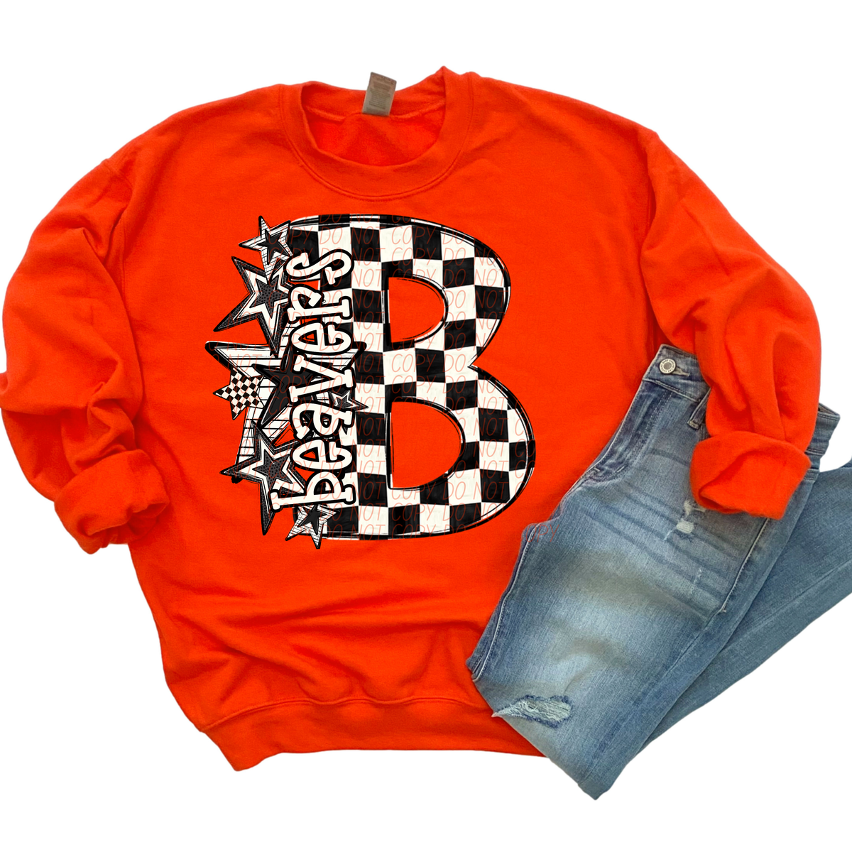 Beavers black and white  checkered star city DTF transfer