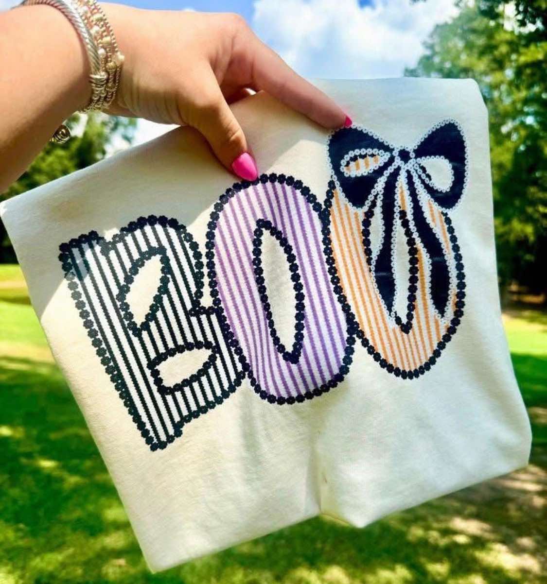 Boo with black purple orange strips DTF transfer