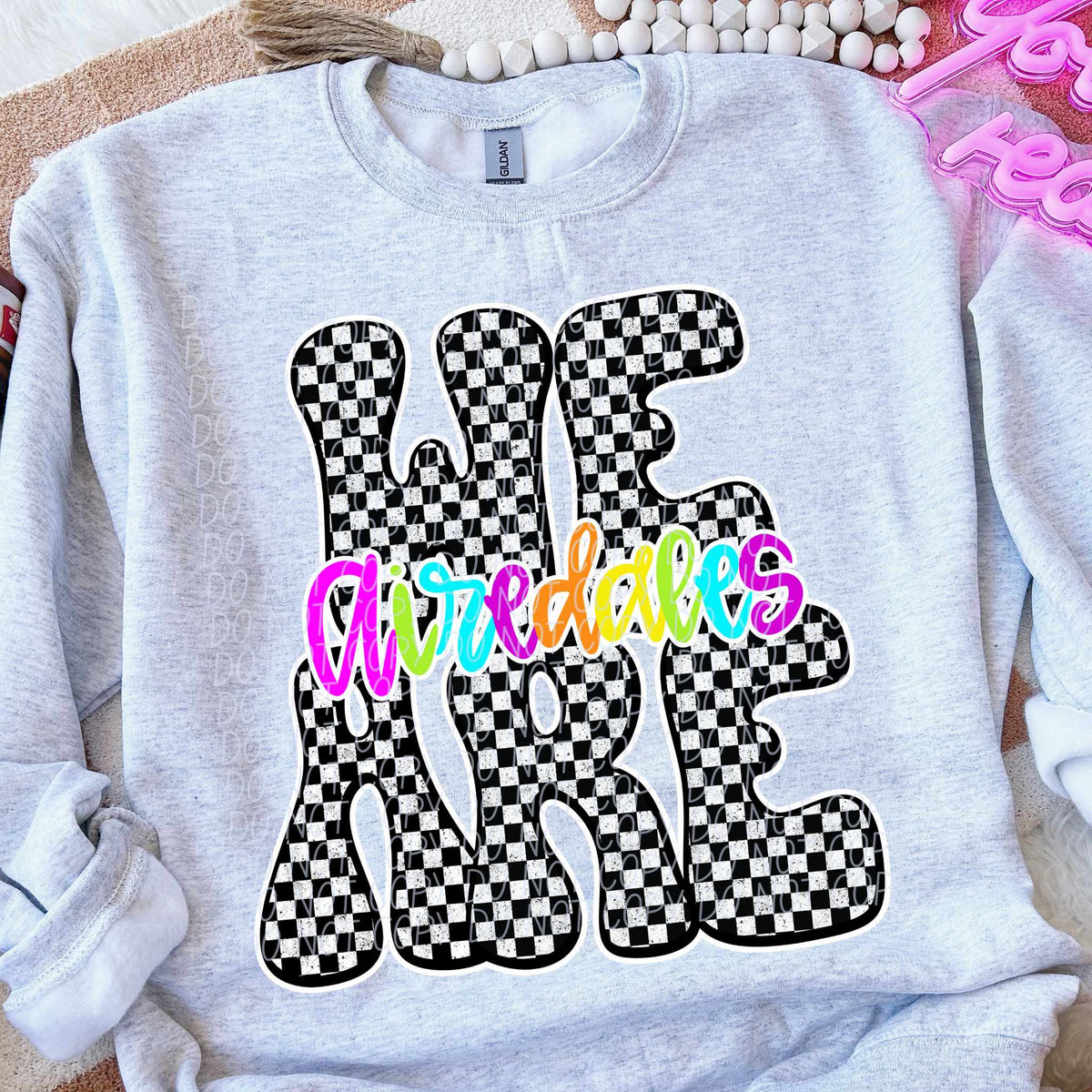 We are Airedales rainbow checkered (City) DTF transfer