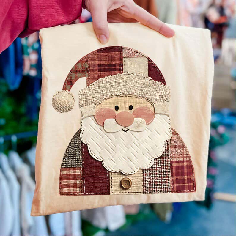 Patchwork santa DTF transfer