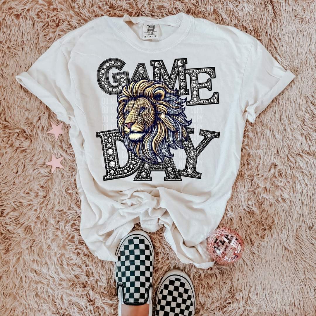 Game day lions silver rhinestones mascot 44446 DTF transfer