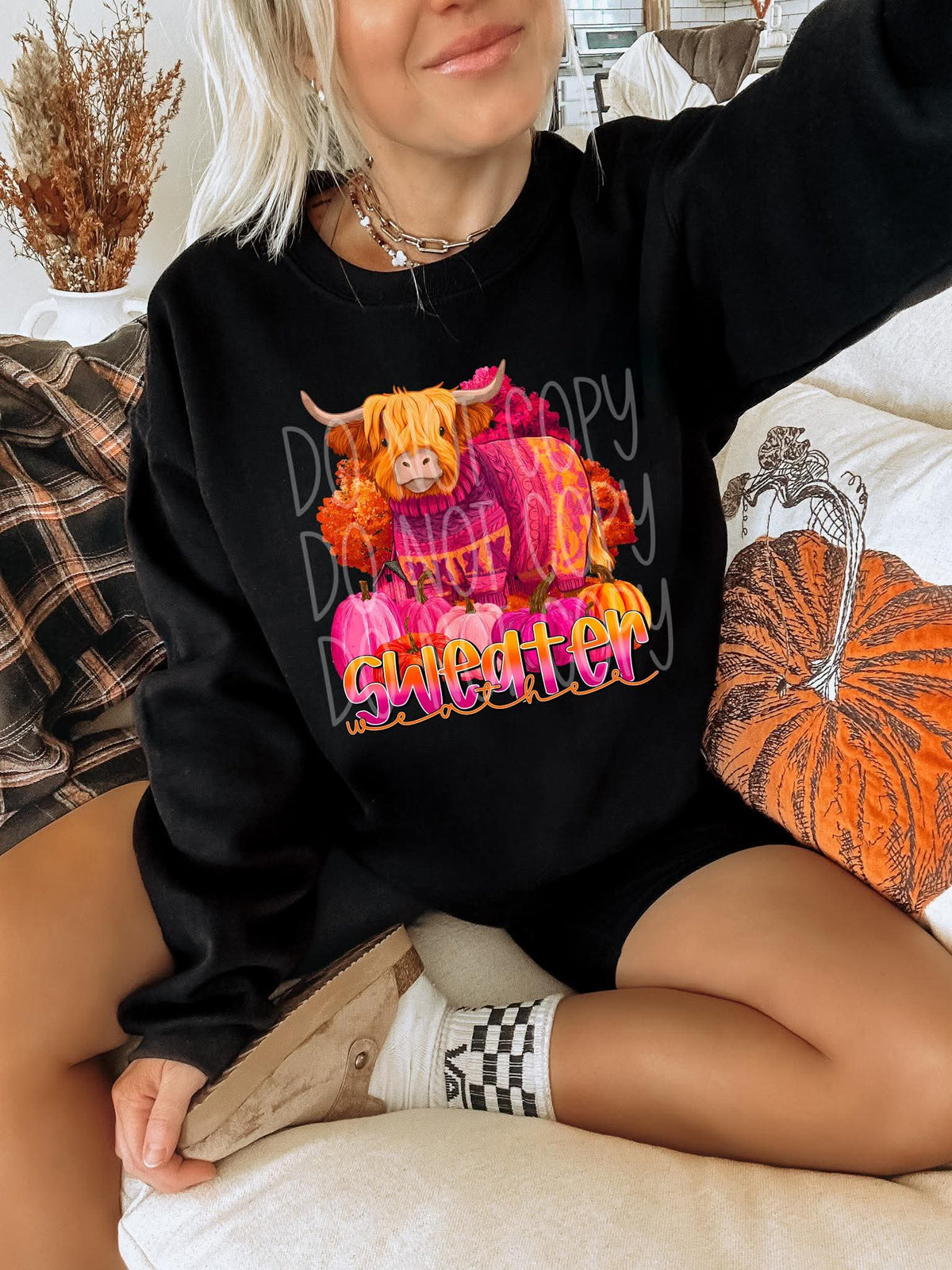 Sweater weather cow PHDC DTF transfer