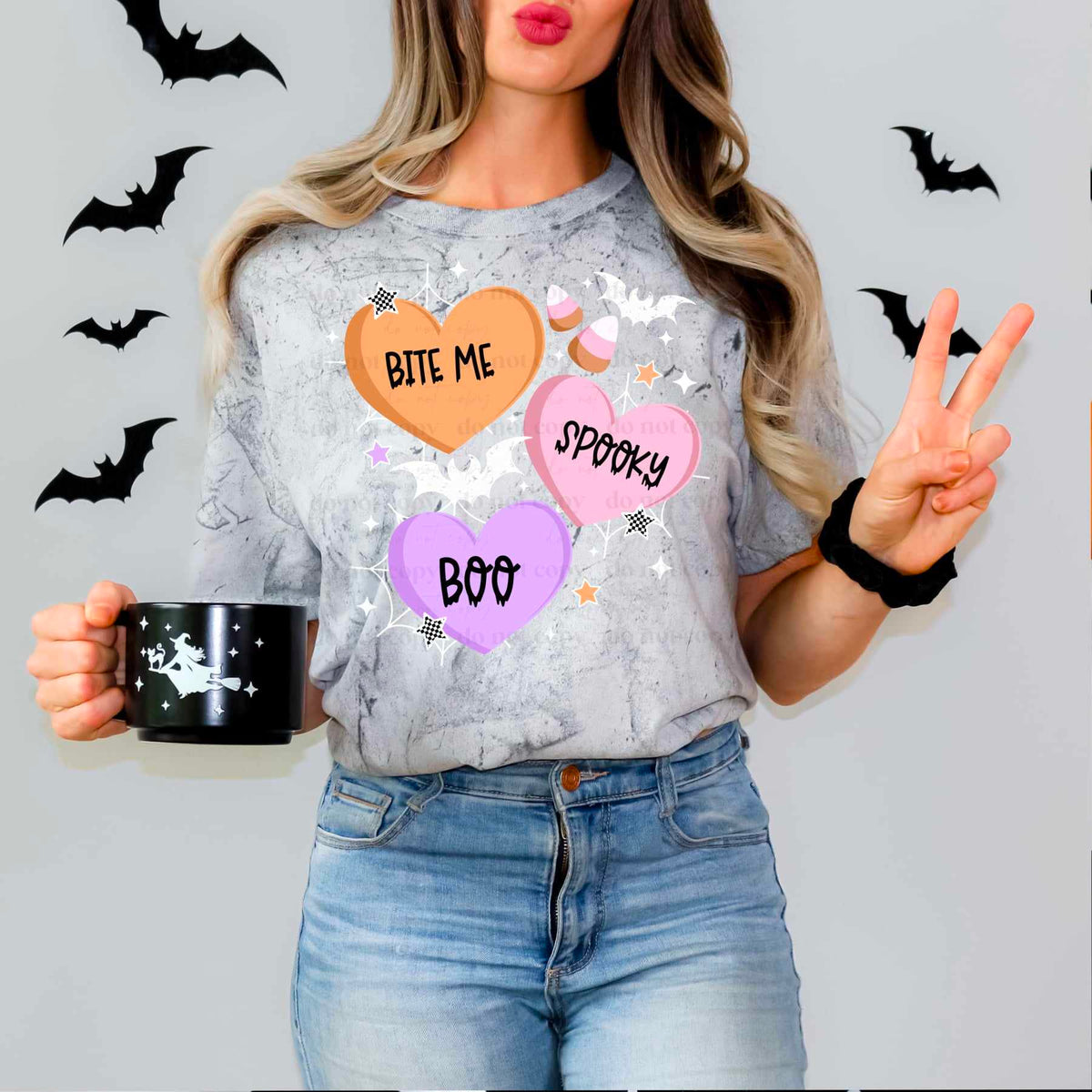 Halloween candy hearts WHITE bats (CSC) 50149 DTF transfer