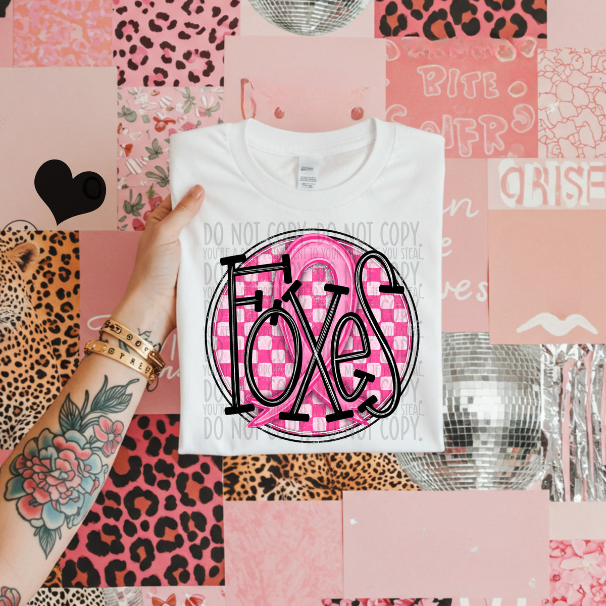 Foxes pink checkered SWD DTF transfer