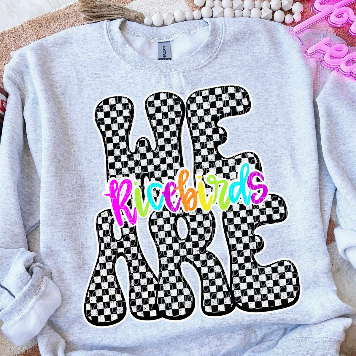 We are Ricebirds rainbow checkered (City) DTF transfer