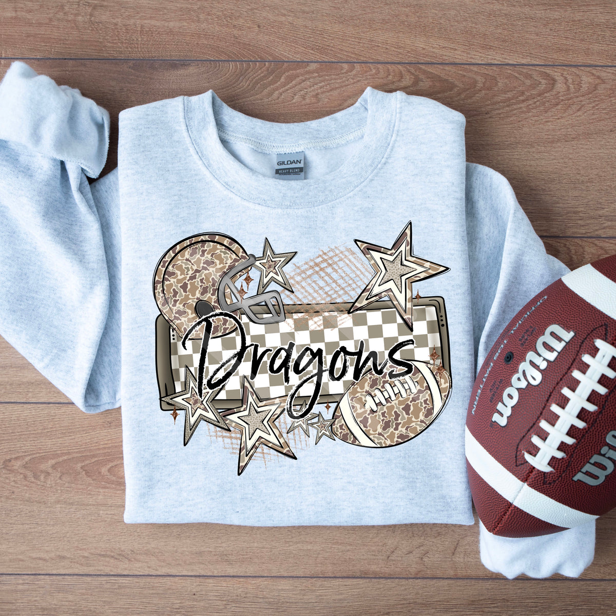 Dragons camo football frame and stars DTF transfer