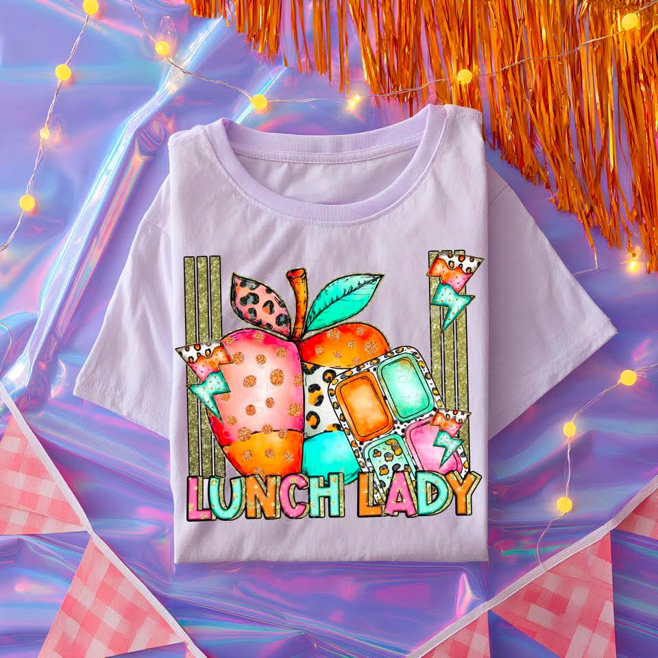 Lunch lady apple and tray C's DTF transfer