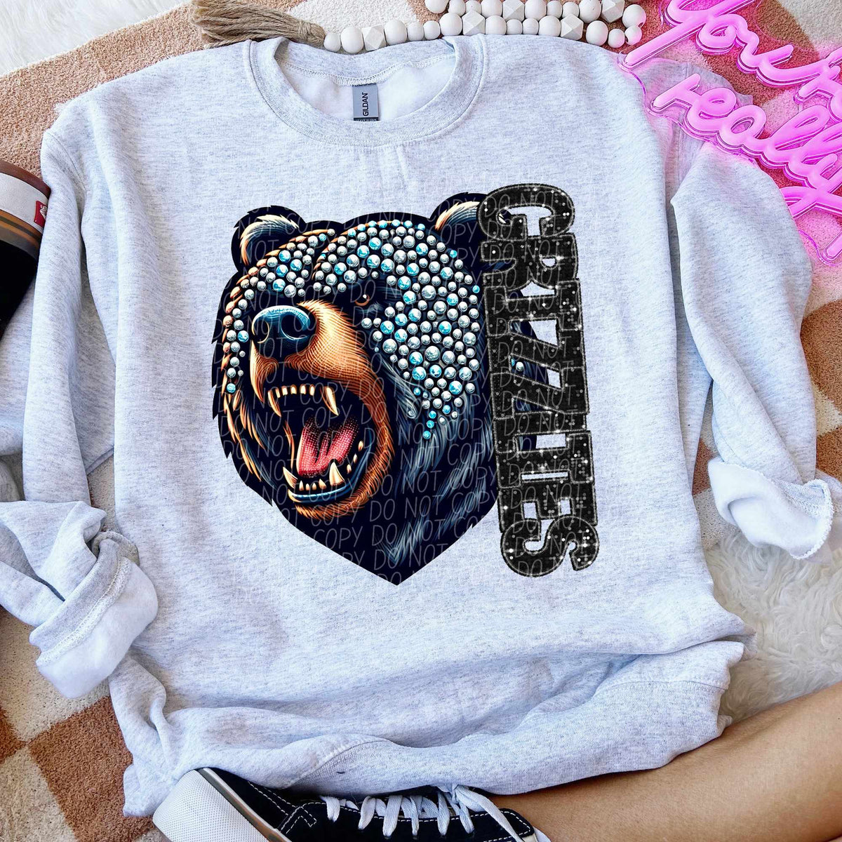 Grizzlies vertical sequin font mascot (CITY) 52266 DTF transfer