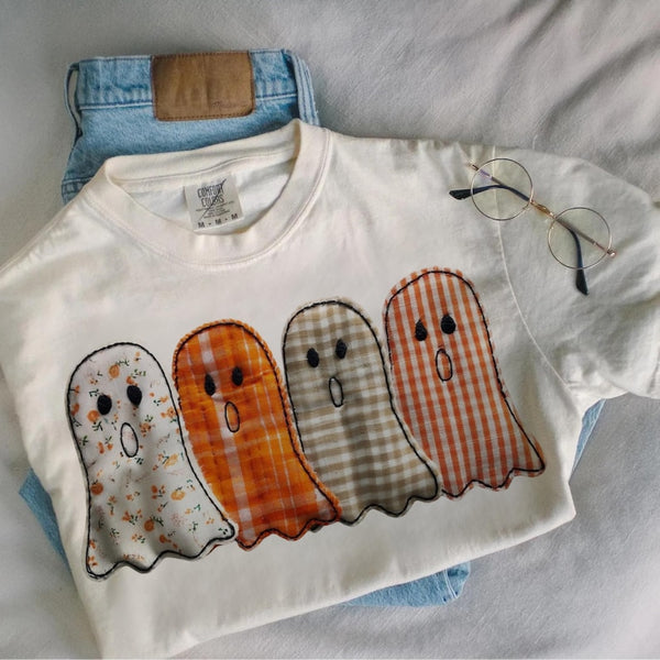 Ghost patchwork 4 (floral, checkered, striped) dtf transfer