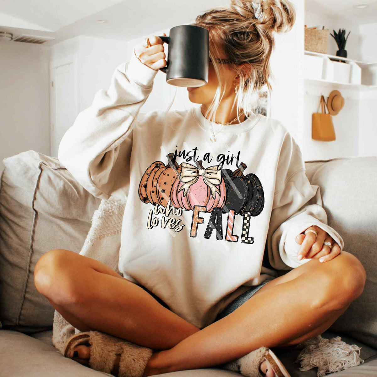 Just a girl who loves fall orange polka dots, pink, and black pumpkins EXCLUSIVE DTF transfer