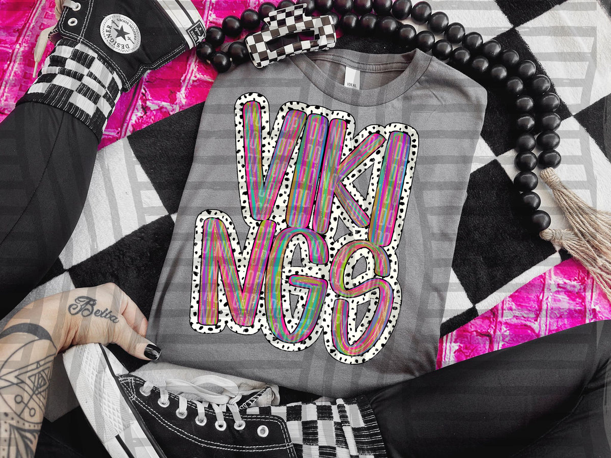 Vikings rainbow brushstroke dalmatian stars DTF transfer