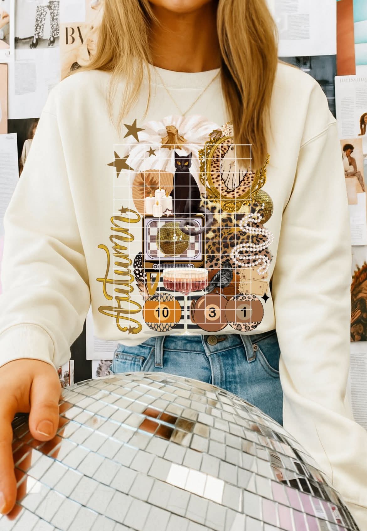 Autumn pumpkin grid DTF transfer