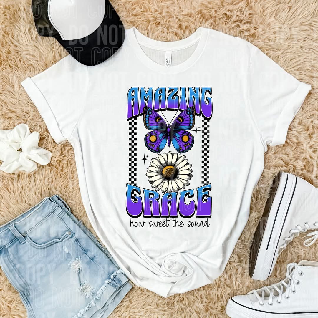 Amazing Grace how sweet the sound butterfly DTF transfer