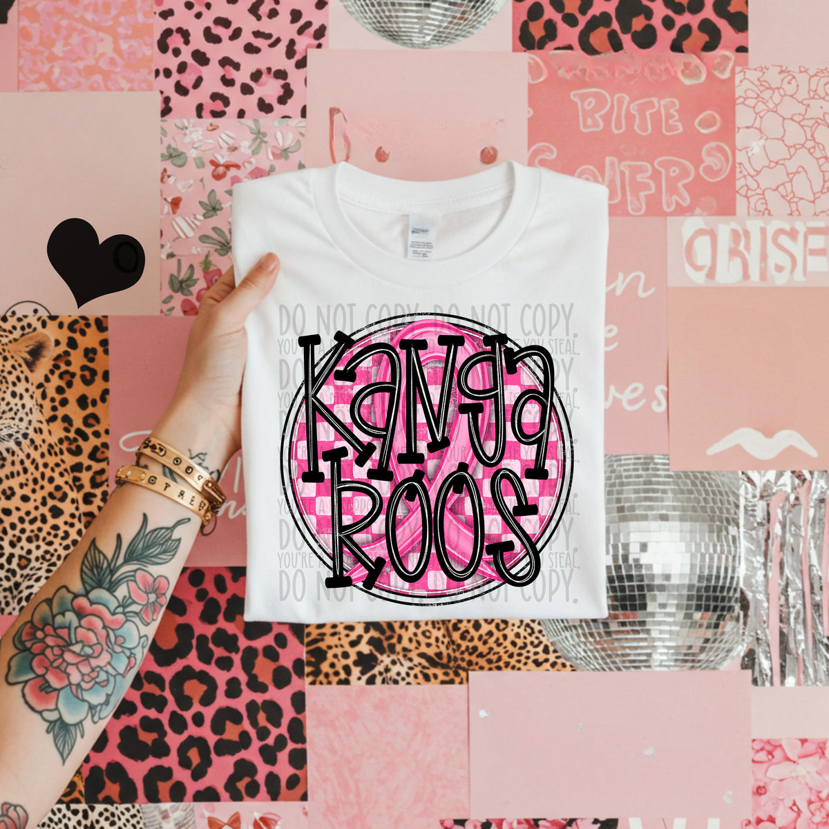 Kangaroos pink checkered SWD DTF transfer