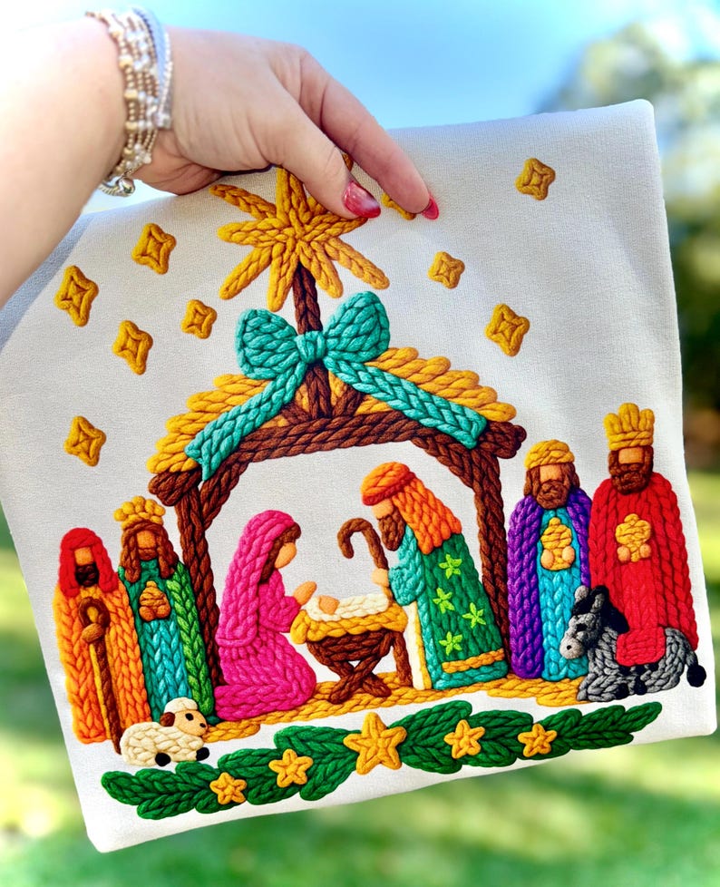 Nativity scene FAUX YARN sunday special DTF transfer