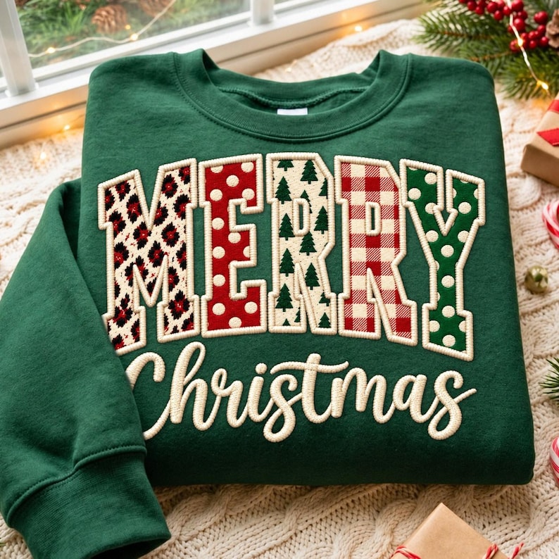Merry Christmas faux embroidery Sunday Special DTF transfrr