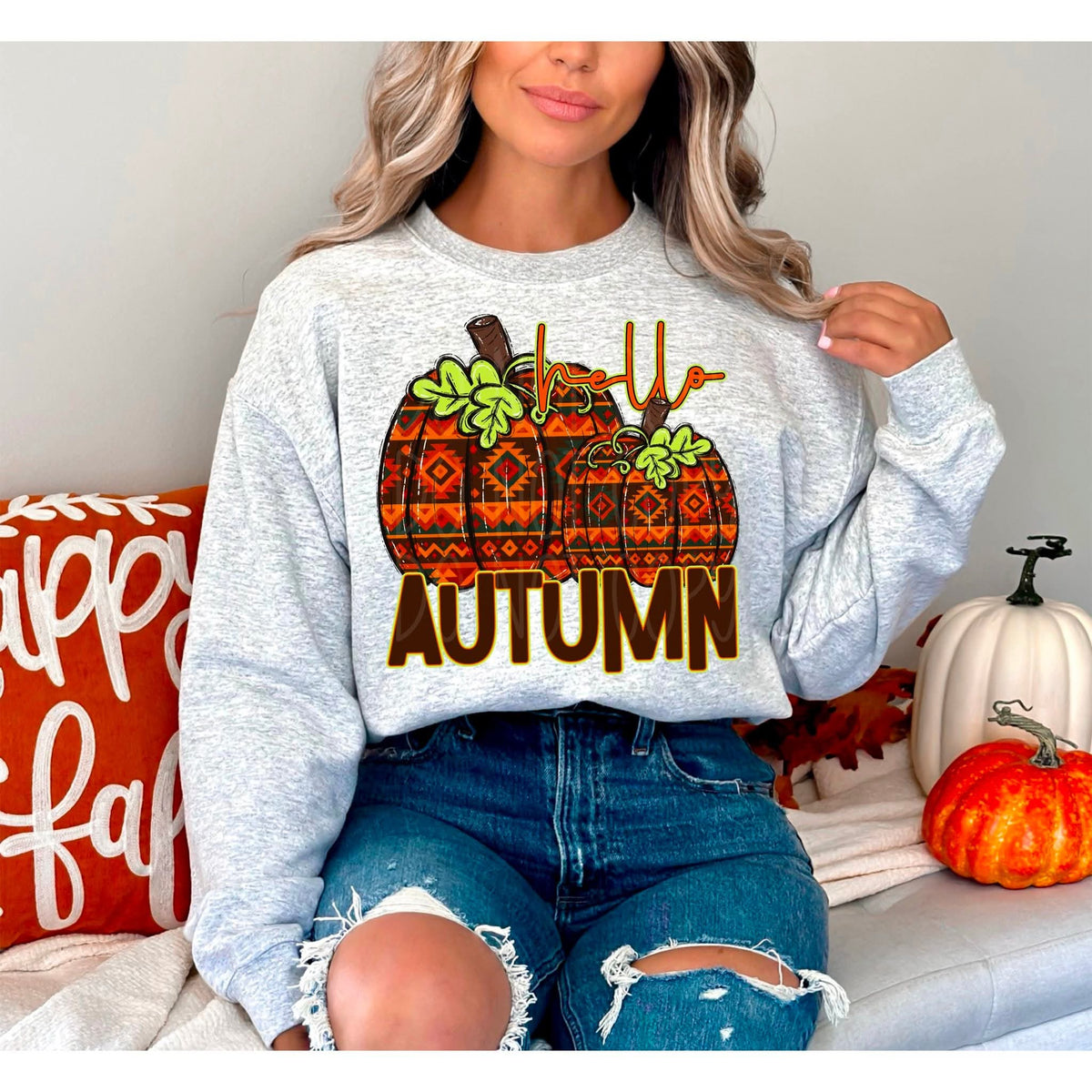 Hello autumn 2 pumpkins C's DTF transfer