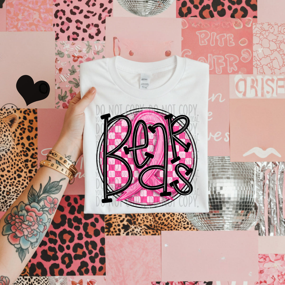 Bears pink checkered SWD DTF transfer