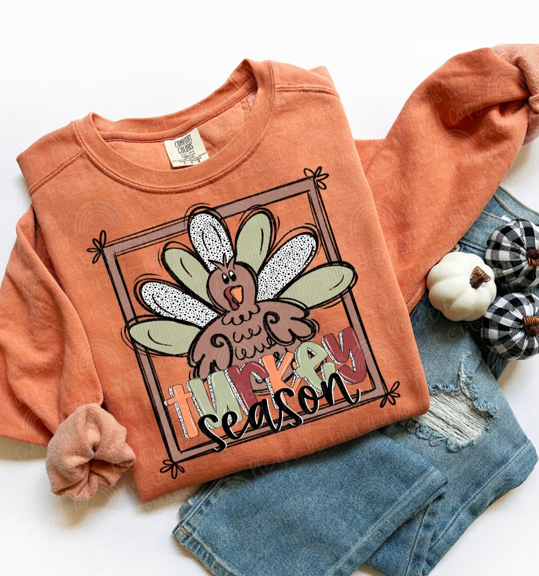 Turkey season square with turkey cmld DTF transfer