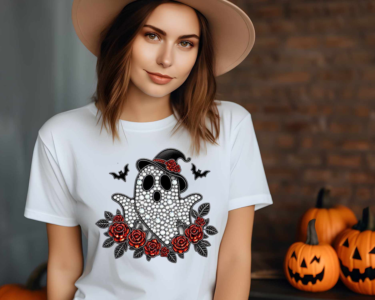 Rhinestone ghost with red roses (VS) 52183 DTF transfer