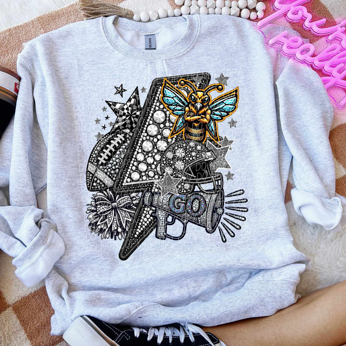 Rhinestone lightning bolt hornets  44474 DTF transfer