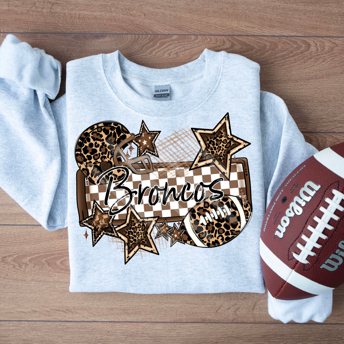 Broncos LEOPARD football frame and stars DTF transfer