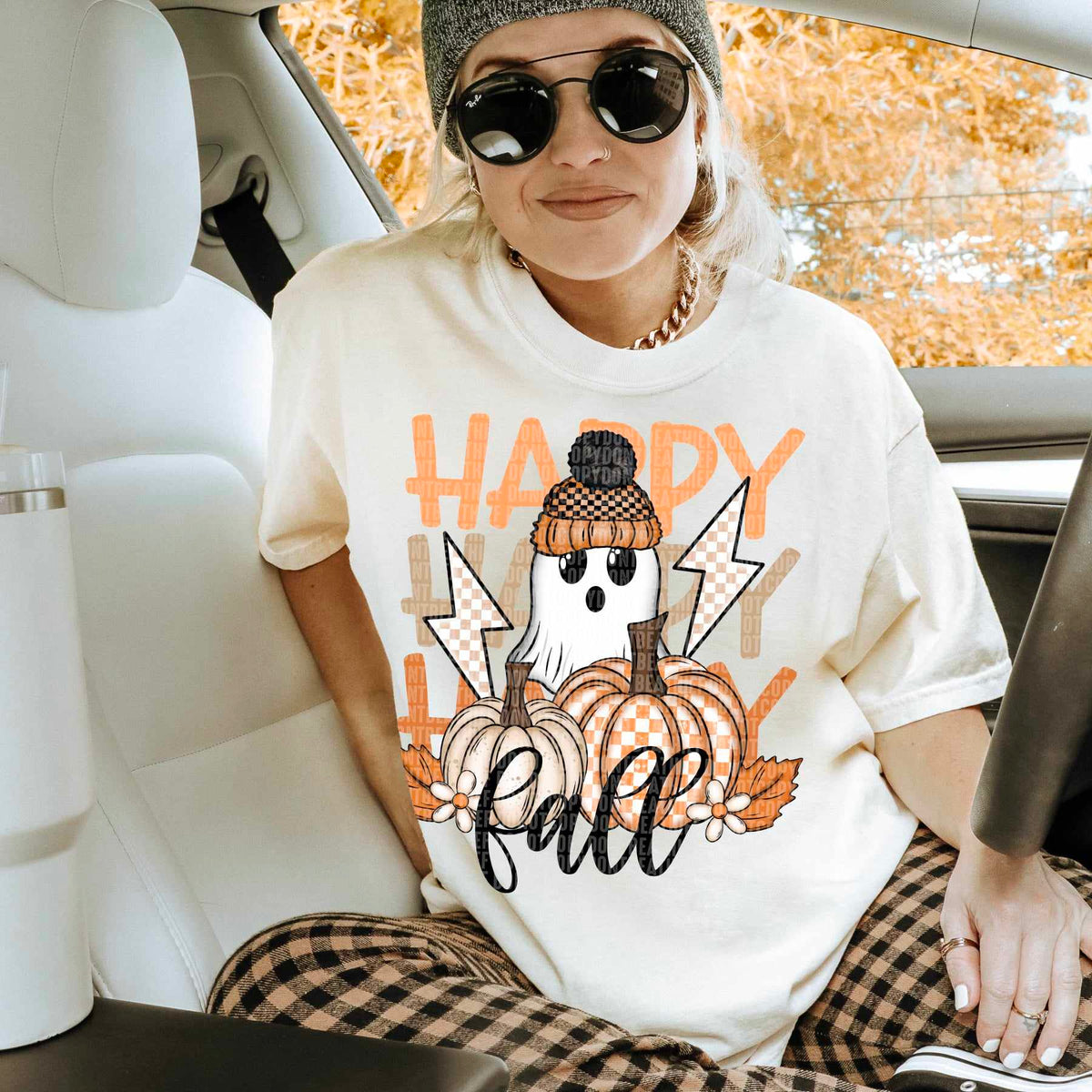 Happy fall ghost and pumpkins 50674 DTF transfer