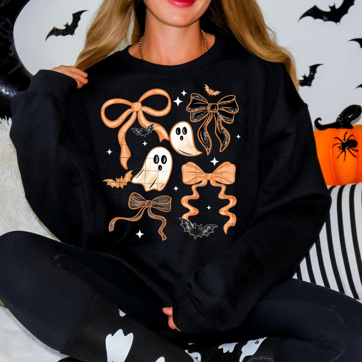 Bow and ghost collage ORANGE CSC DTF transfer