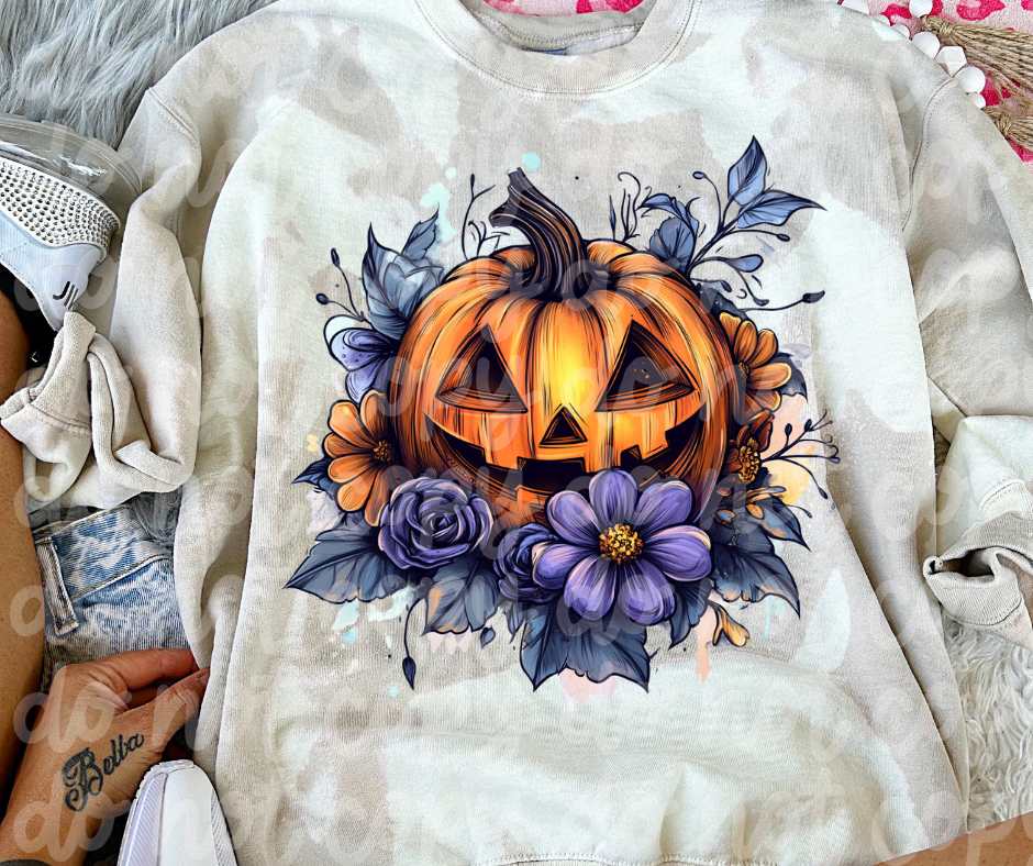 Pumpkin with purple flowers (VS) 52189 DTF transfer